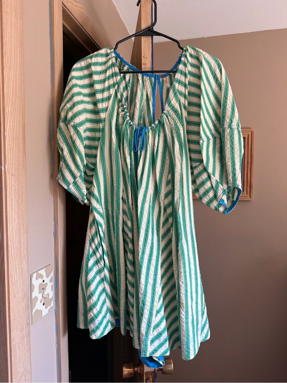 Free People Green and White Striped Peasant Tunic